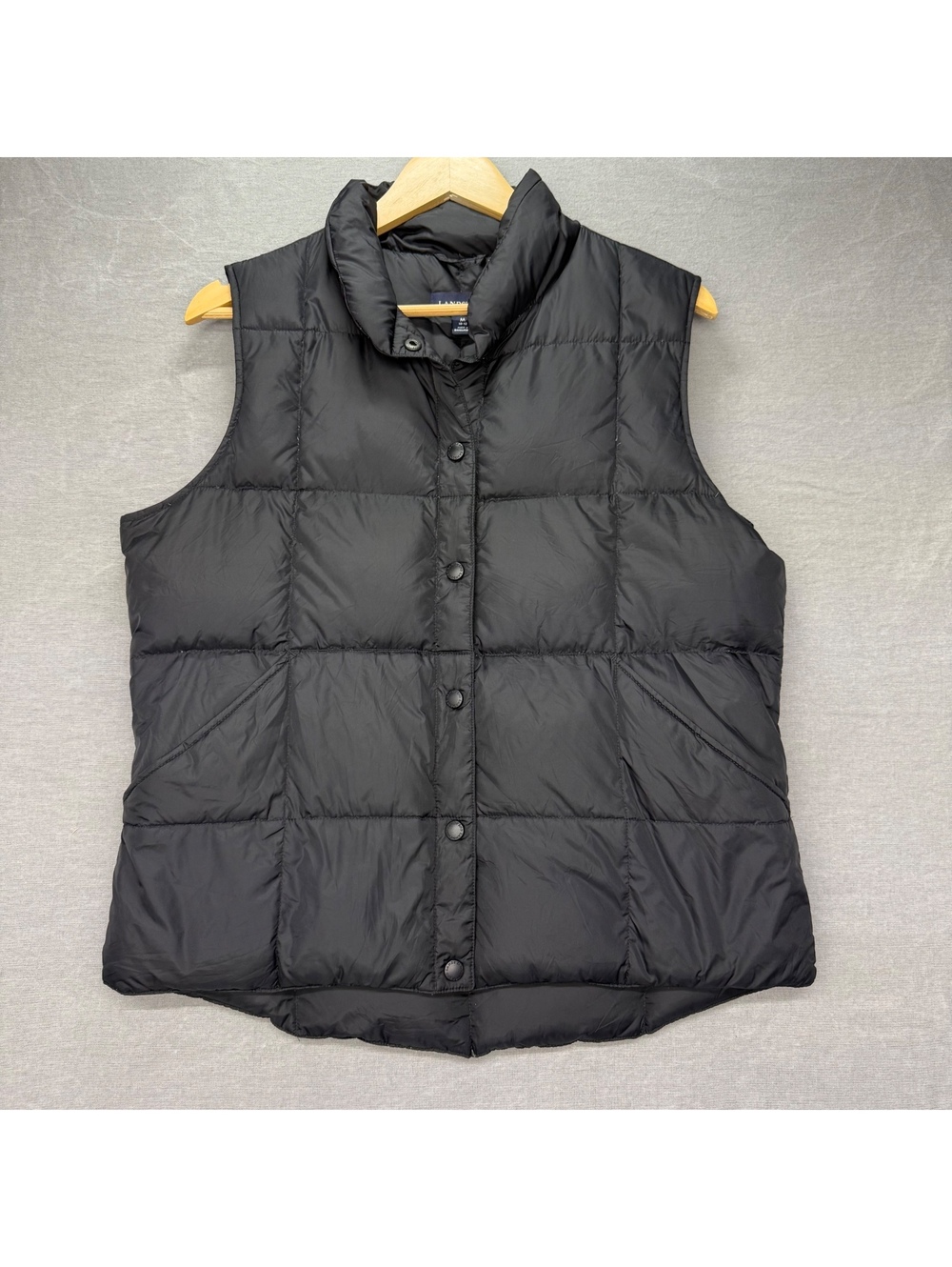 Lands’ End Black Down Puffer Vest Medium M 10-12 Quilted Sleeveless Jack et